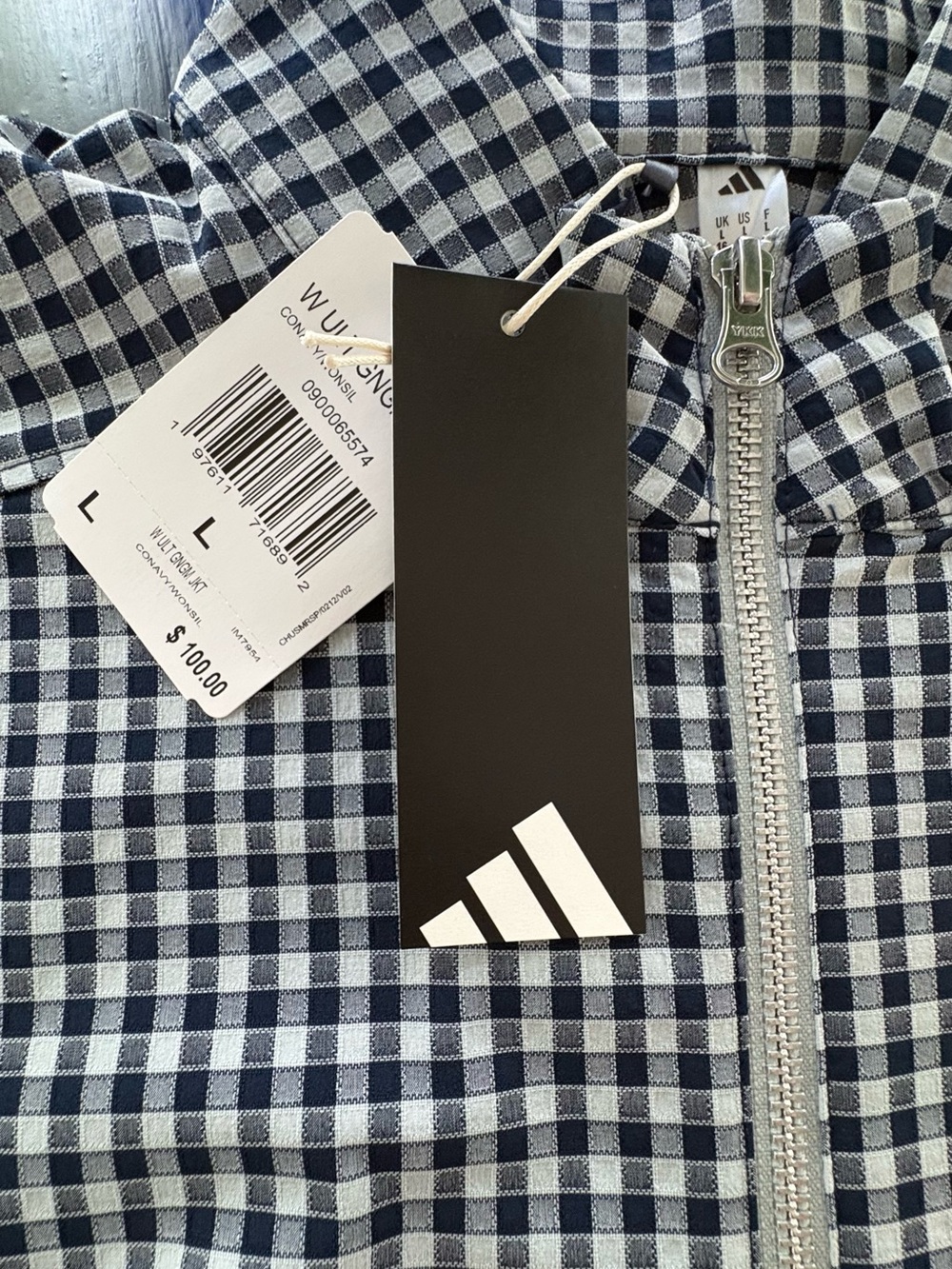 Adidas Navy & White Gingham Windbreaker Jacket - Picture 2 of 10